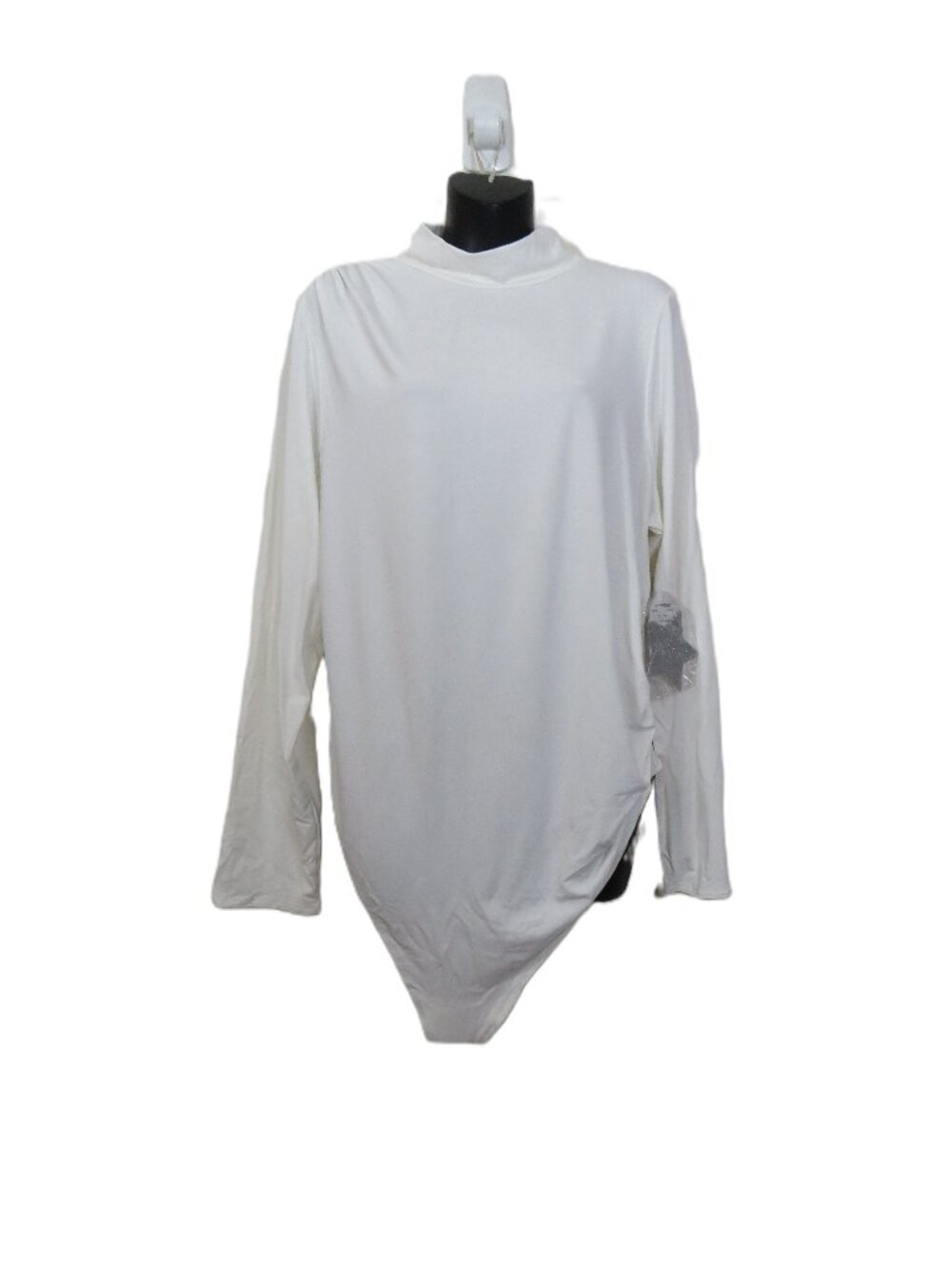 Good American Size 7 4XL Turtleneck Bodysuit Ruched White Long Sleeve NEW
